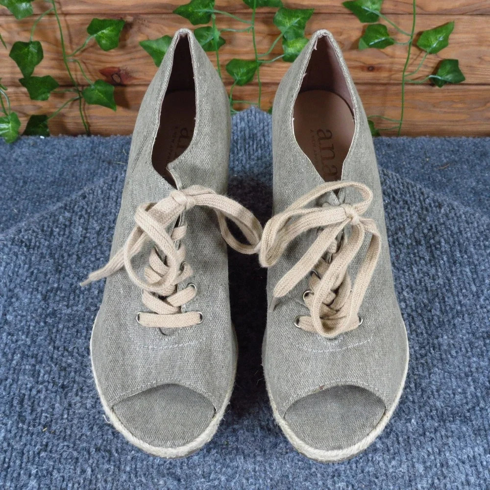 a.n.a 023-6071 Women‎ Espadrille Wedge Size 6M Summer Casual Olive Green Canvas